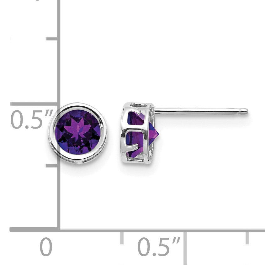 14k White Gold 5mm Round Bezel February/Amethyst Post Earrings