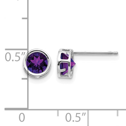 14k White Gold 5mm Round Bezel February/Amethyst Post Earrings