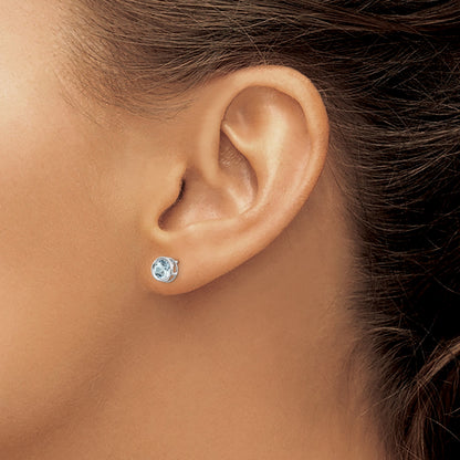 14k White Gold 5mm Round Bezel March/Aquamarine Post Earrings