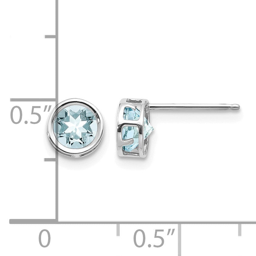 14k White Gold 5mm Round Bezel March/Aquamarine Post Earrings
