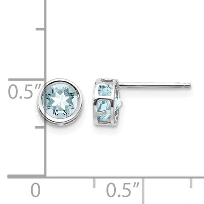 14k White Gold 5mm Round Bezel March/Aquamarine Post Earrings