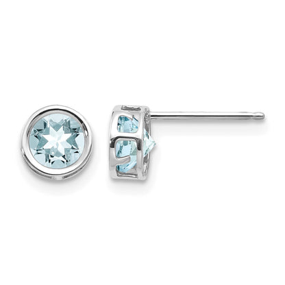 14k White Gold 5mm Round Bezel March/Aquamarine Post Earrings