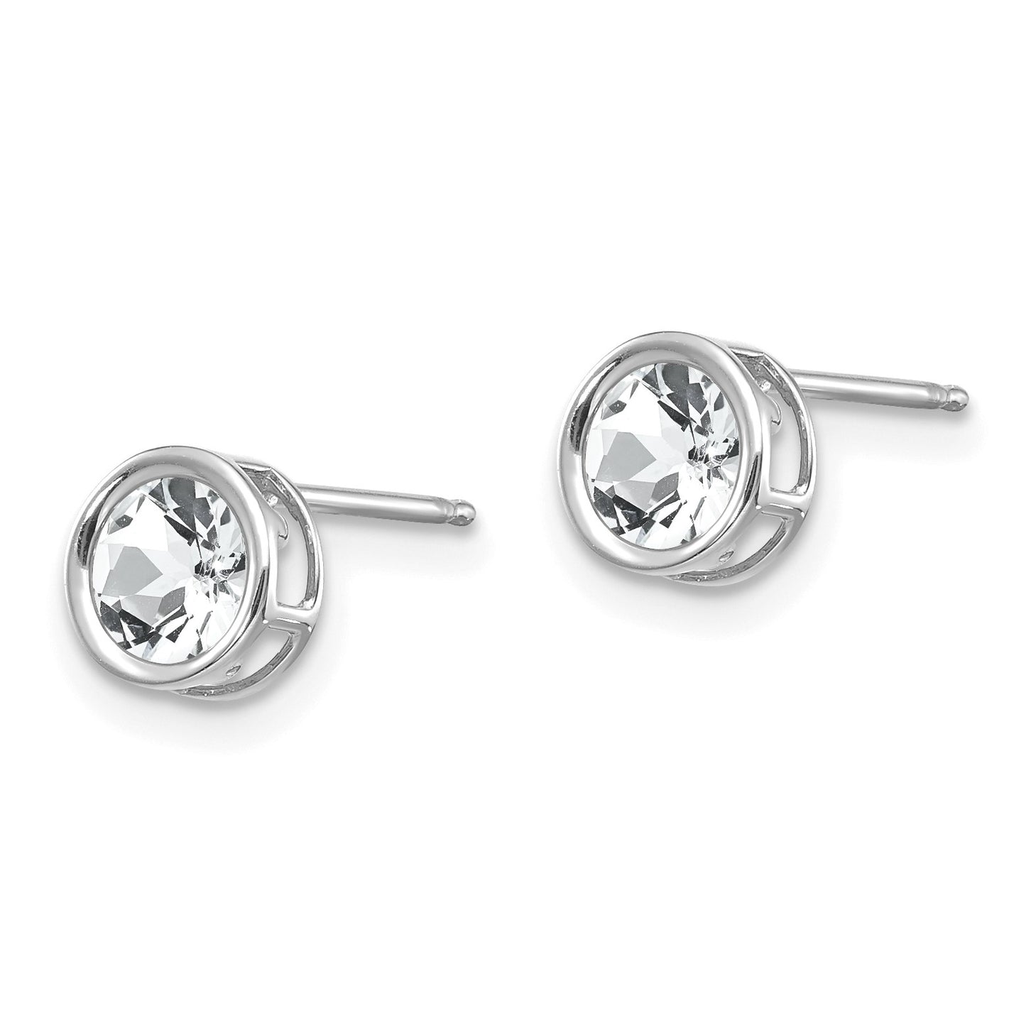 14k White Gold 5mm Round Bezel April/White Topaz Post Earrings