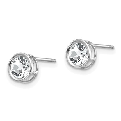 14k White Gold 5mm Round Bezel April/White Topaz Post Earrings
