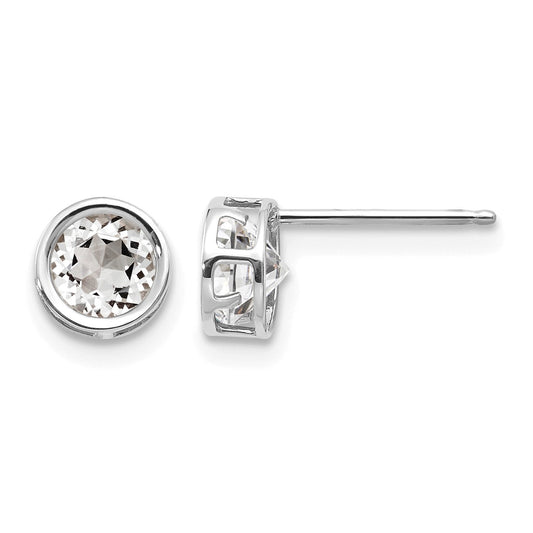14k White Gold 5mm Round Bezel April/White Topaz Post Earrings