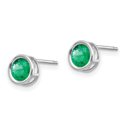 14k White Gold 5mm Round Bezel May/Emerald Post Earrings