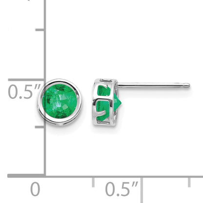 14k White Gold 5mm Round Bezel May/Emerald Post Earrings