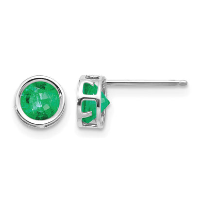 14k White Gold 5mm Round Bezel May/Emerald Post Earrings