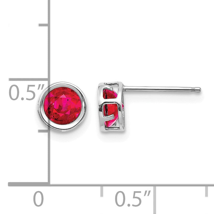 14k White Gold 5mm Round Bezel July/Ruby Post Earrings