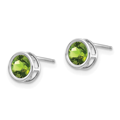 14k White Gold 5mm Round Bezel August/Peridot Post Earrings