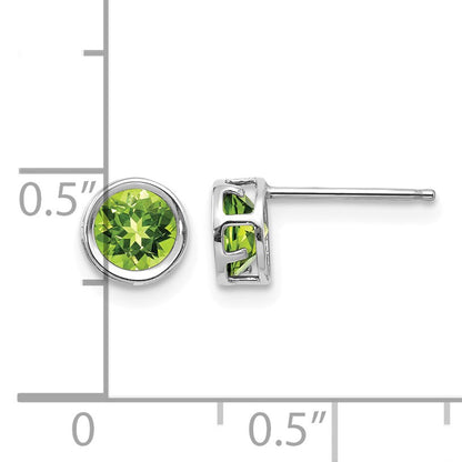 14k White Gold 5mm Round Bezel August/Peridot Post Earrings