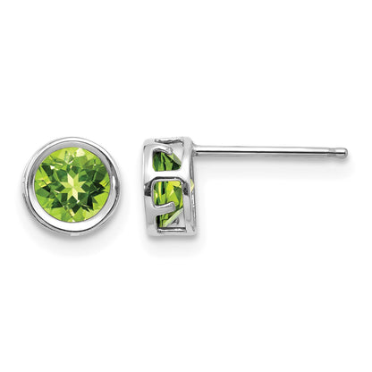 14k White Gold 5mm Round Bezel August/Peridot Post Earrings