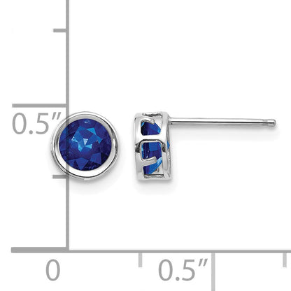 14k White Gold 5mm Round Bezel September/Sapphire Post Earrings