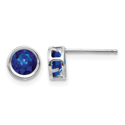 14k White Gold 5mm Round Bezel September/Sapphire Post Earrings