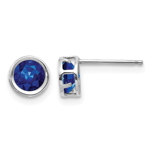14k White Gold 5mm Round Bezel September/Sapphire Post Earrings