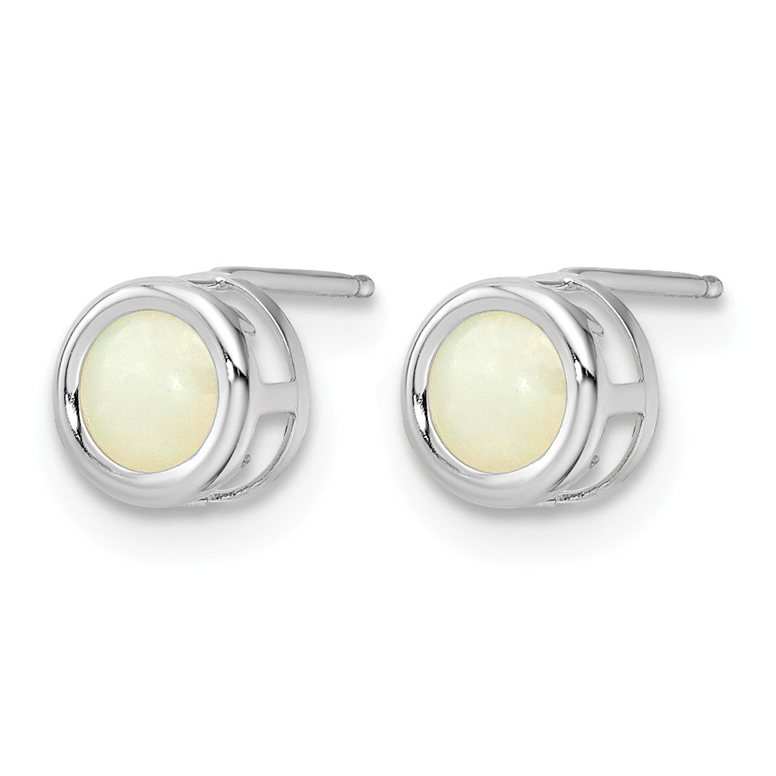 14k White Gold 5mm Round Bezel October/Opal Post Earrings