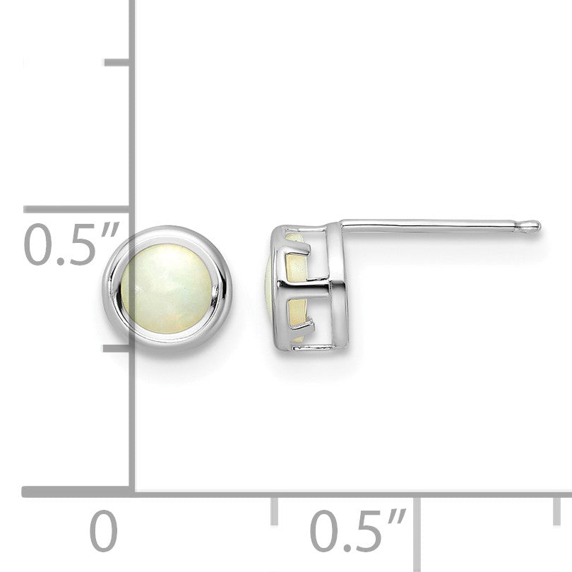 14k White Gold 5mm Round Bezel October/Opal Post Earrings
