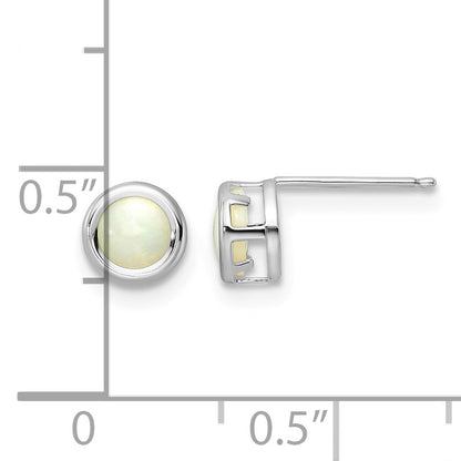 14k White Gold 5mm Round Bezel October/Opal Post Earrings