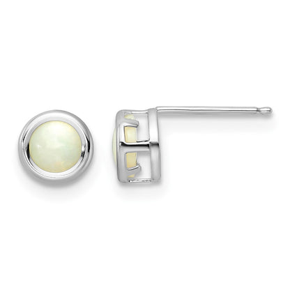 14k White Gold 5mm Round Bezel October/Opal Post Earrings