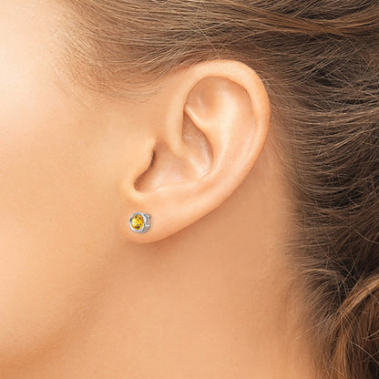 14k White Gold 5mm Round Bezel November/Citrine Post Earrings