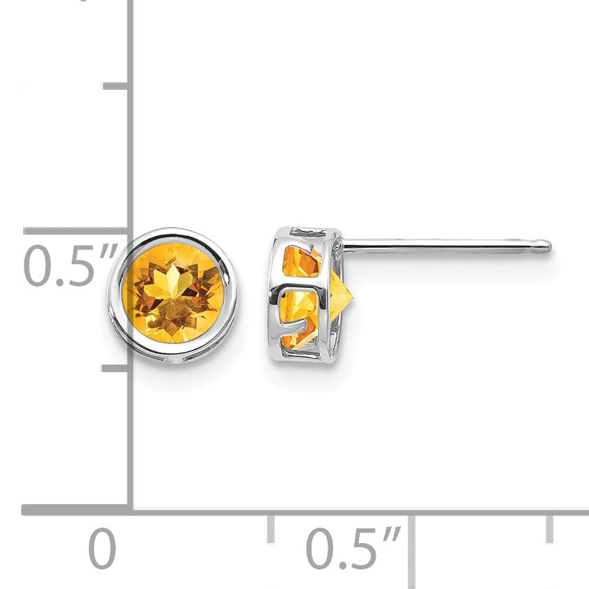 14k White Gold 5mm Round Bezel November/Citrine Post Earrings