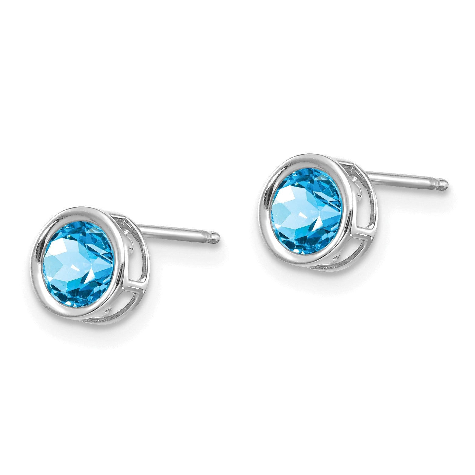14k White Gold 5mm Round Bezel December/Blue Topaz Post Earrings