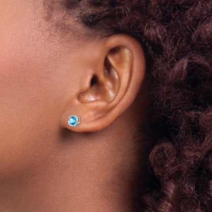 14k White Gold 5mm Round Bezel December/Blue Topaz Post Earrings