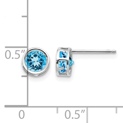14k White Gold 5mm Round Bezel December/Blue Topaz Post Earrings