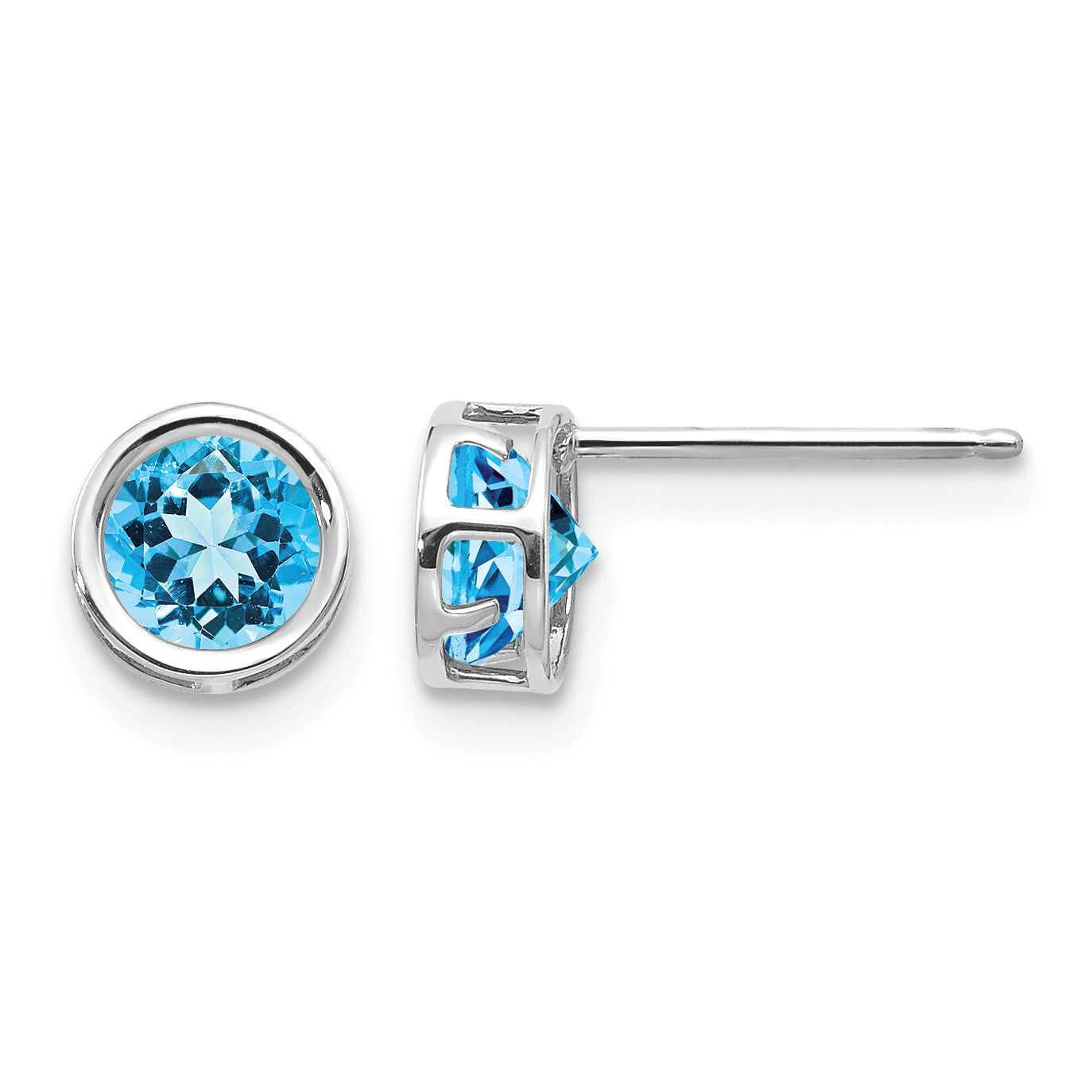 14k White Gold 5mm Round Bezel December/Blue Topaz Post Earrings