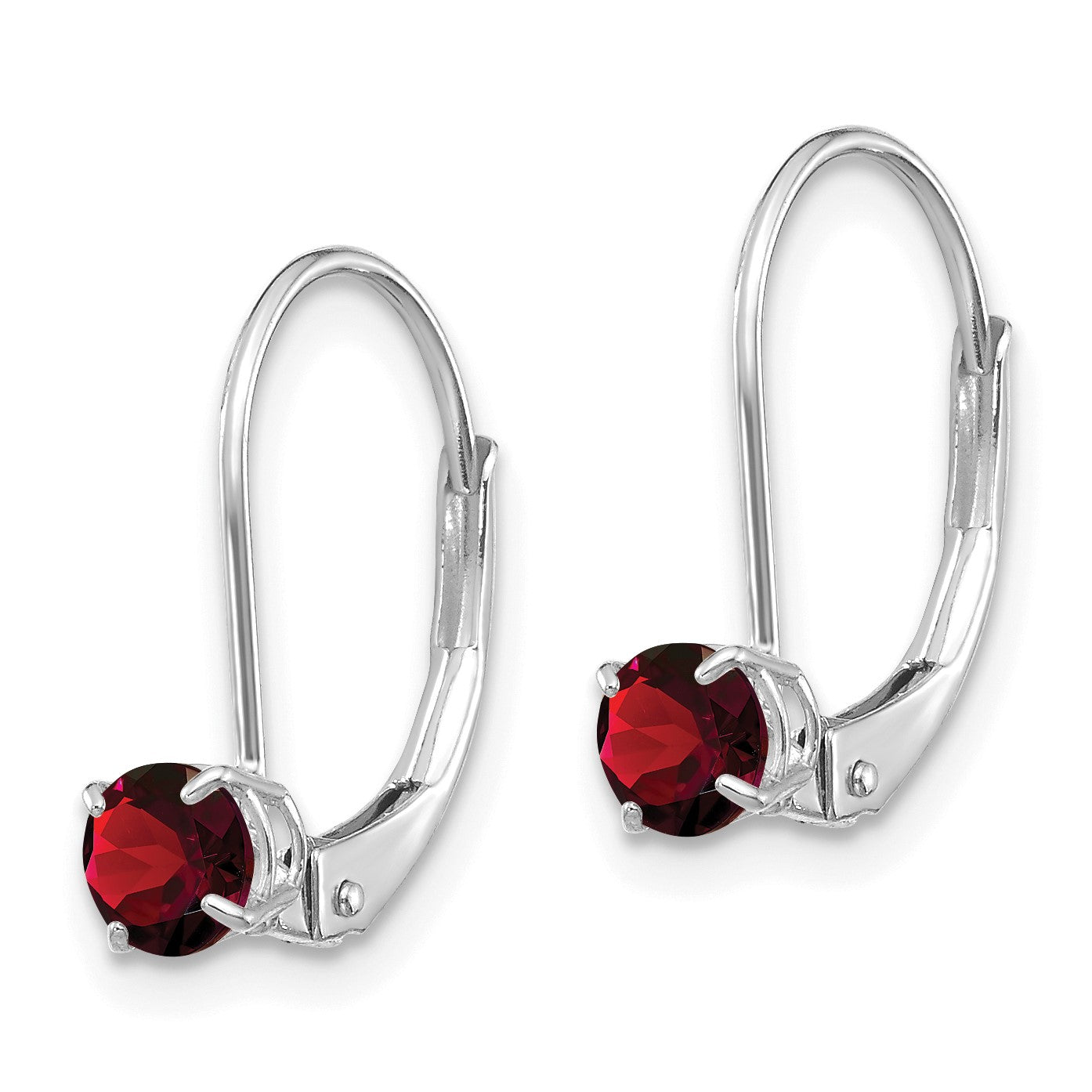 14k White Gold 4mm Round January/Garnet Leverback Earrings
