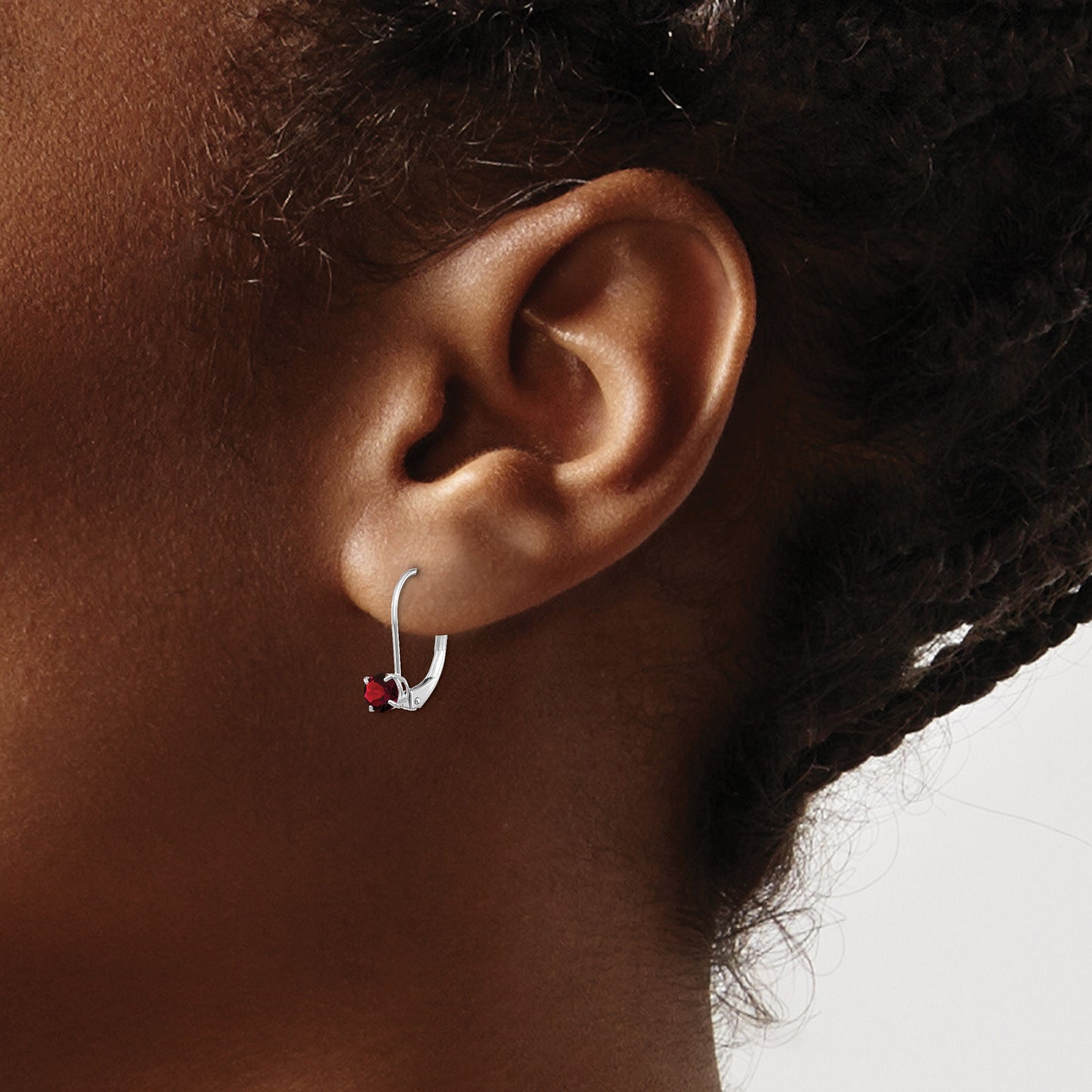 14k White Gold 4mm Round January/Garnet Leverback Earrings