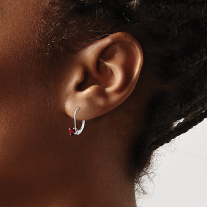 14k White Gold 4mm Round January/Garnet Leverback Earrings
