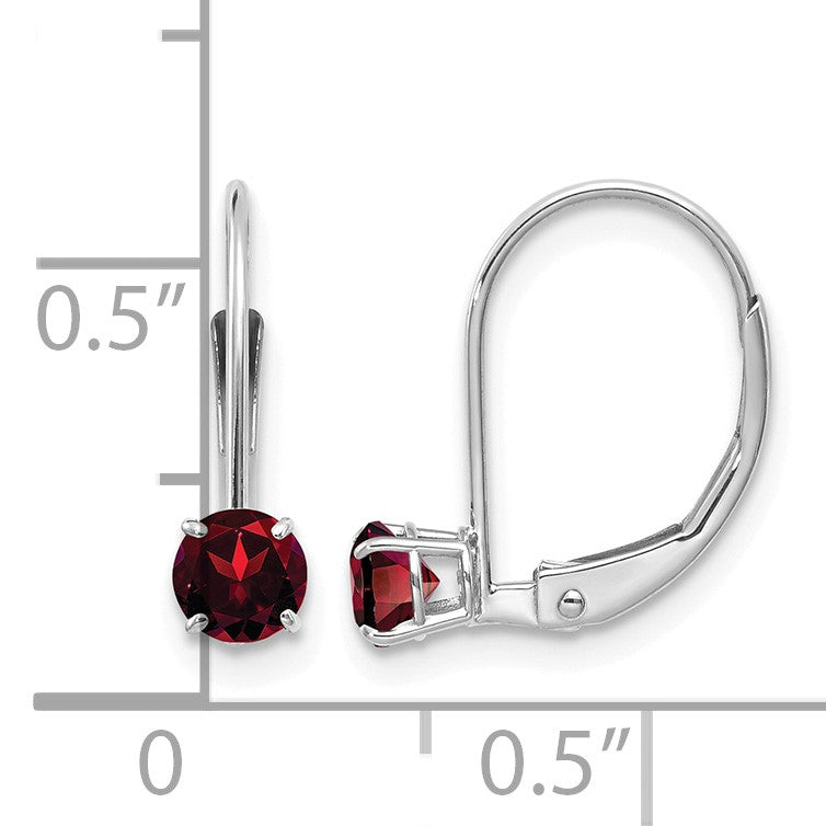 14k White Gold 4mm Round January/Garnet Leverback Earrings