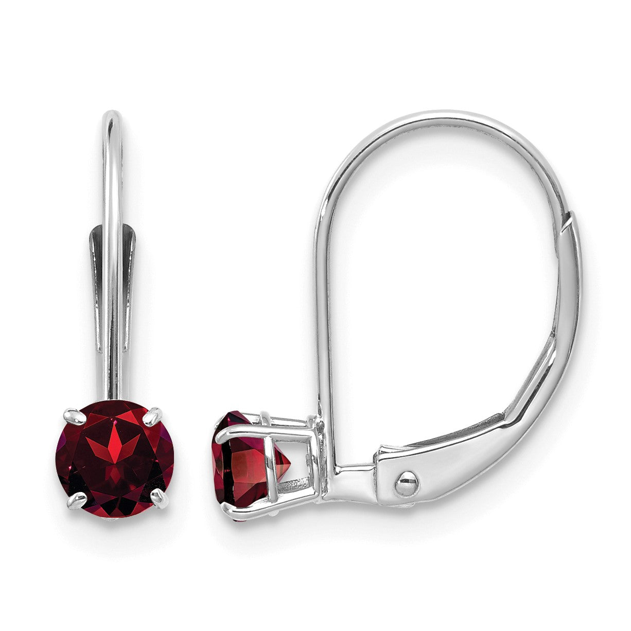 14k White Gold 4mm Round January/Garnet Leverback Earrings