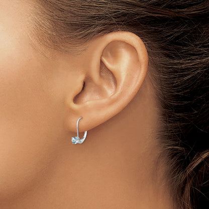 14k White Gold 4mm Round March/Aquamarine Leverback Earrings