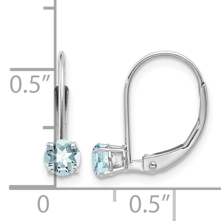 14k White Gold 4mm Round March/Aquamarine Leverback Earrings
