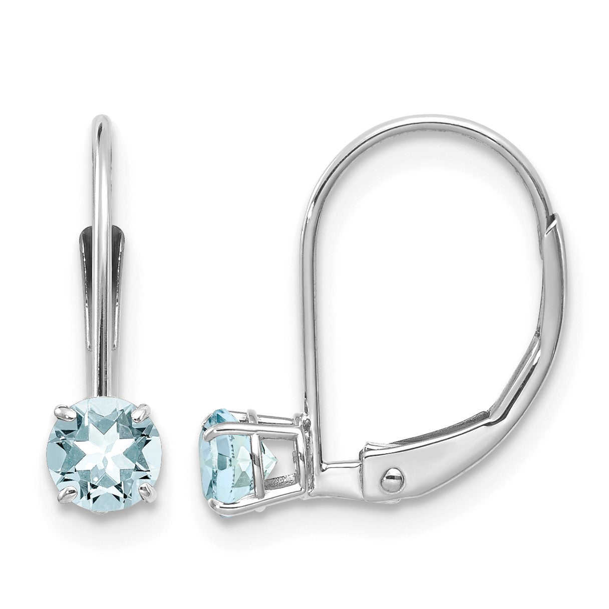 14k White Gold 4mm Round March/Aquamarine Leverback Earrings