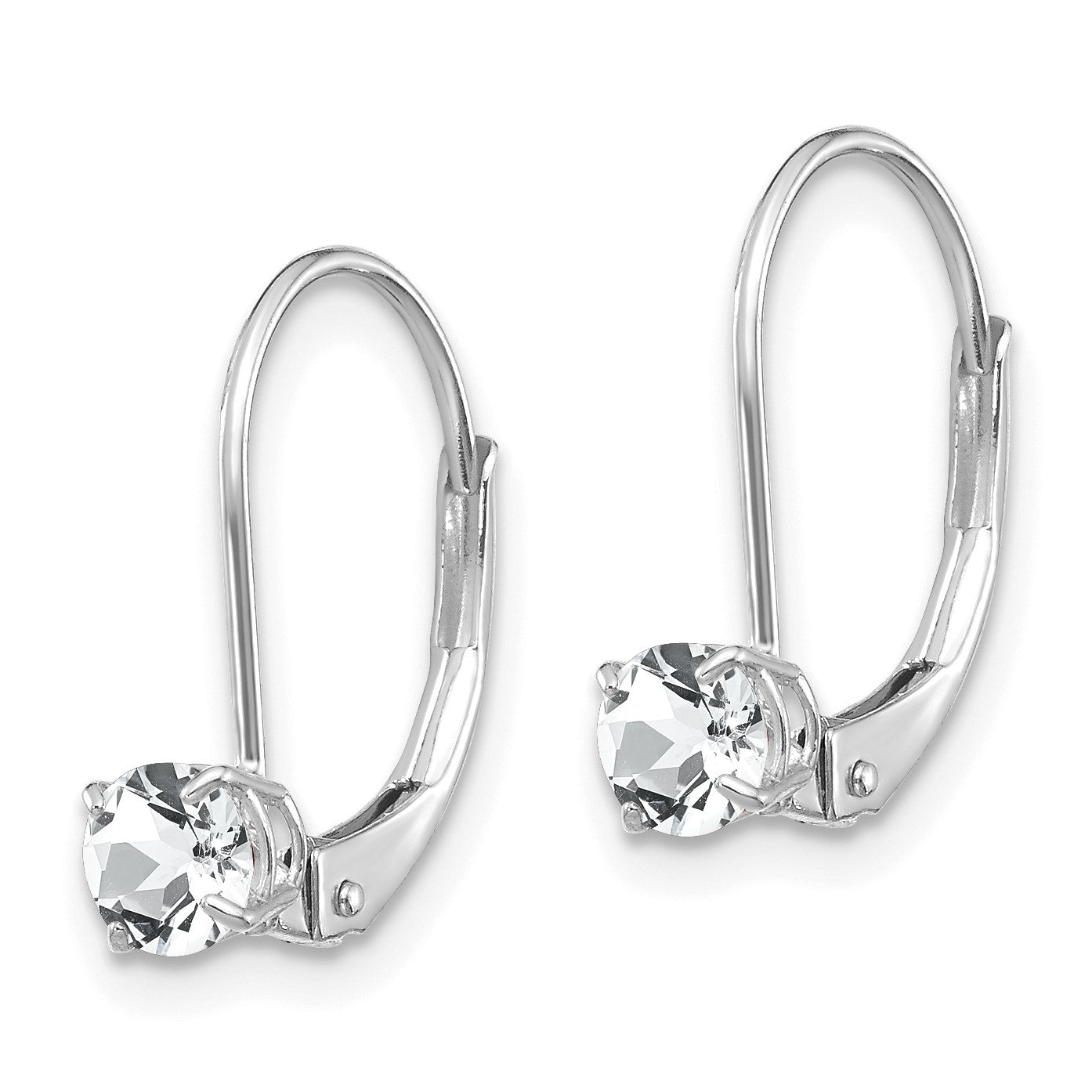 14k White Gold 4mm Round April/White Topaz Leverback Earrings
