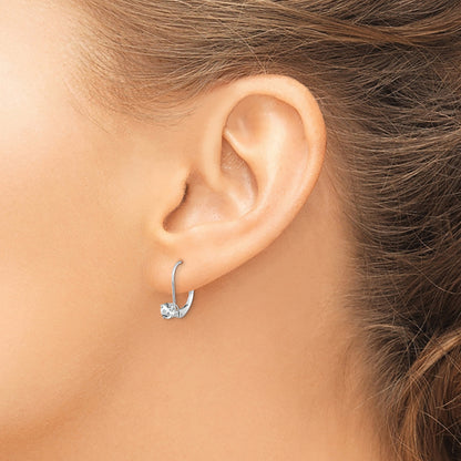 14k White Gold 4mm Round April/White Topaz Leverback Earrings