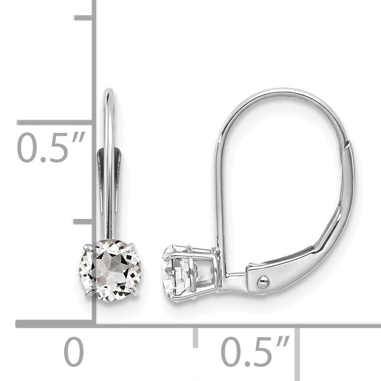 14k White Gold 4mm Round April/White Topaz Leverback Earrings
