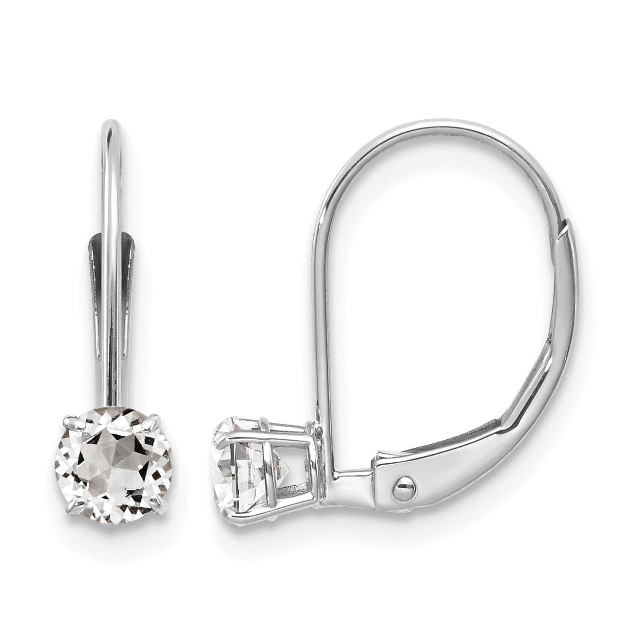 14k White Gold 4mm Round April/White Topaz Leverback Earrings