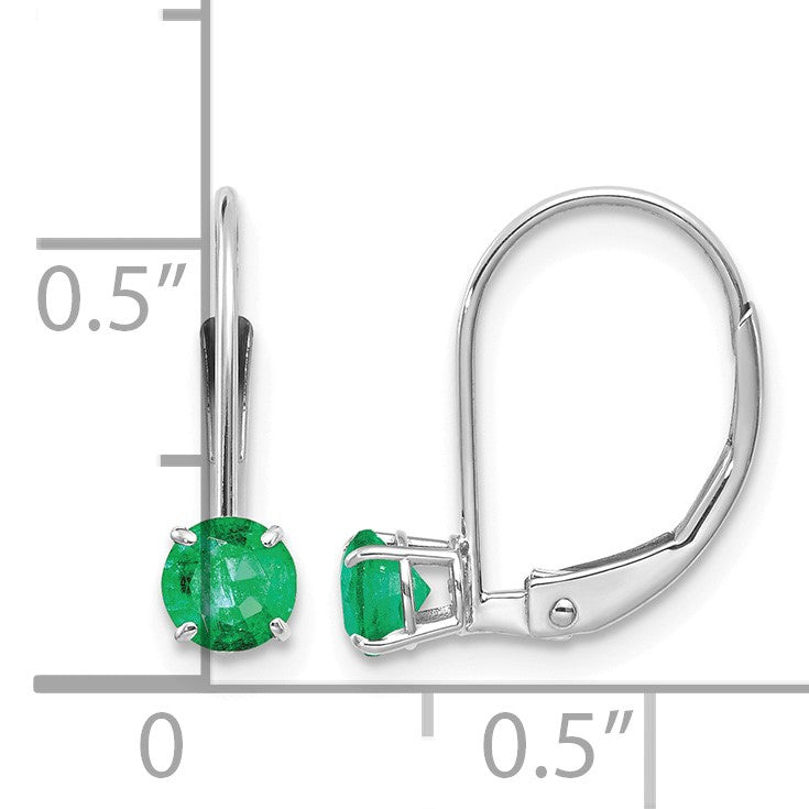 14k White Gold 4mm Round May/Emerald Leverback Earrings