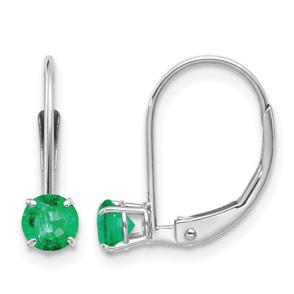 14k White Gold 4mm Round May/Emerald Leverback Earrings