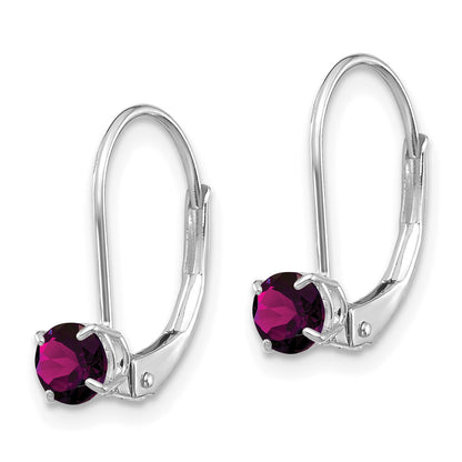14k White Gold 4mm Round June/Rhodolite Garnet Leverback Earrings