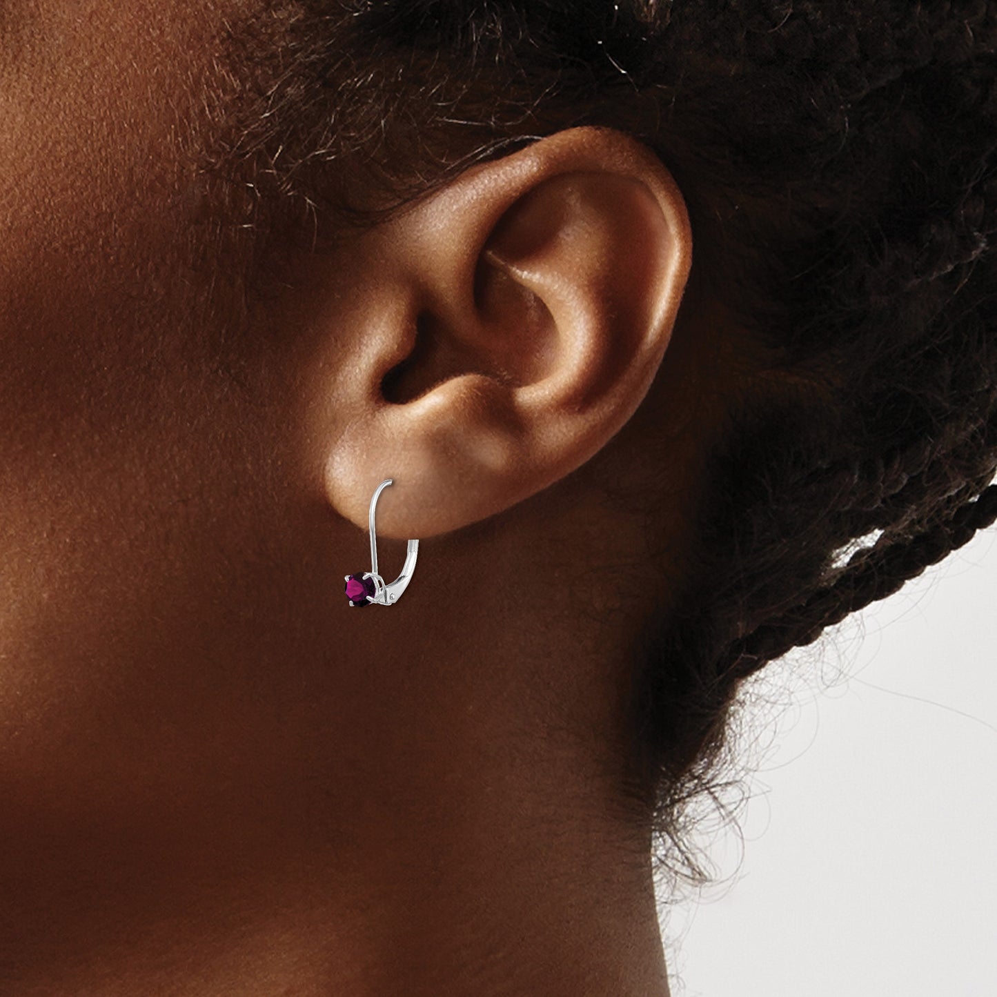 14k White Gold 4mm Round June/Rhodolite Garnet Leverback Earrings