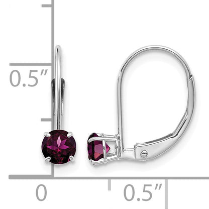 14k White Gold 4mm Round June/Rhodolite Garnet Leverback Earrings