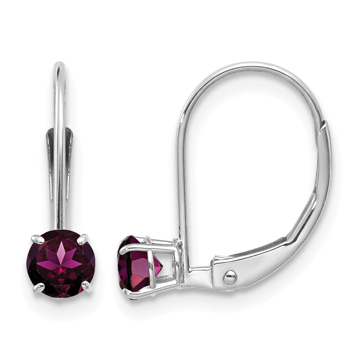 14k White Gold 4mm Round June/Rhodolite Garnet Leverback Earrings