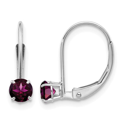 14k White Gold 4mm Round June/Rhodolite Garnet Leverback Earrings