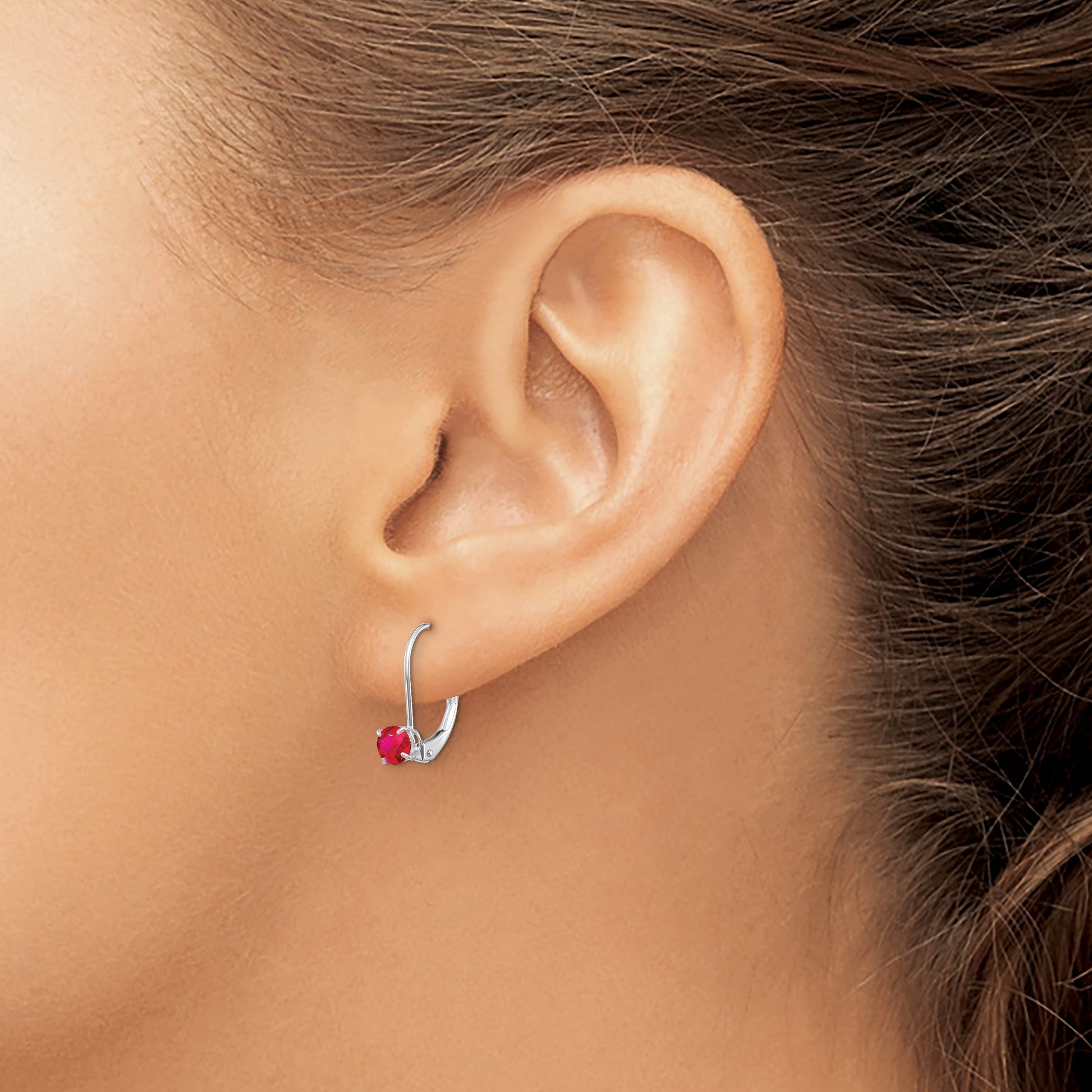 14k White Gold 4mm Round July/Ruby Leverback Earrings