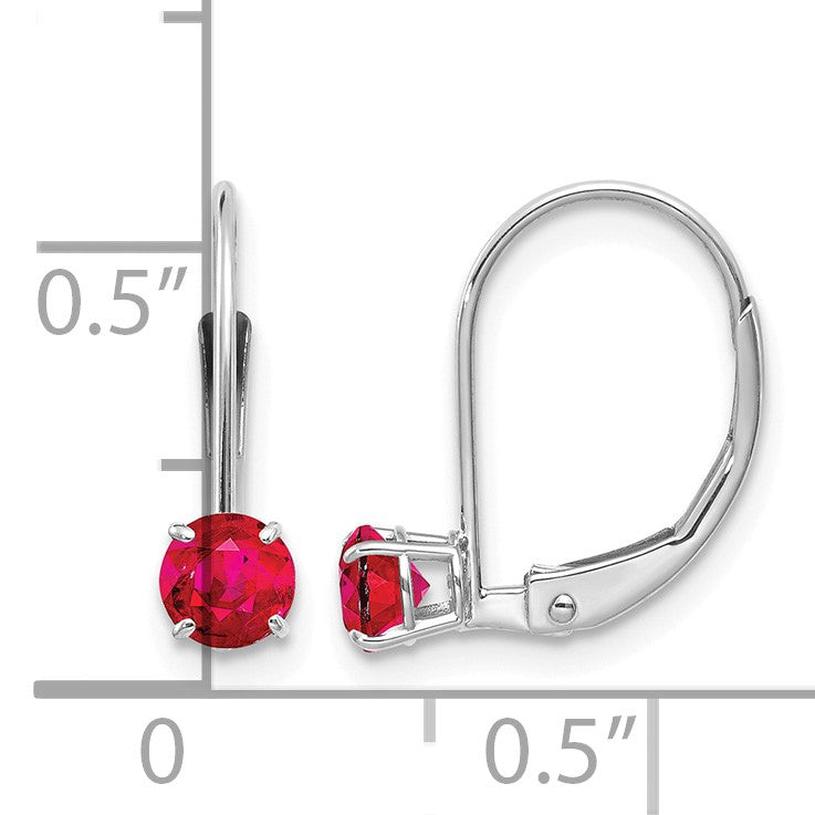 14k White Gold 4mm Round July/Ruby Leverback Earrings